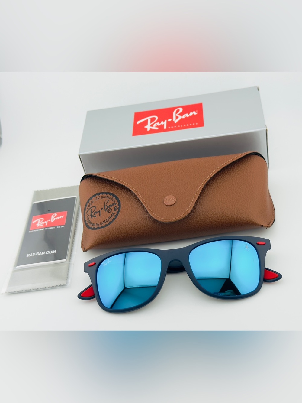 Ray-Ban Scuderia Ferrari Sunglasses RB4195M Matte Gray Frame Blue Mirror Lenses - Picture 15 of 15